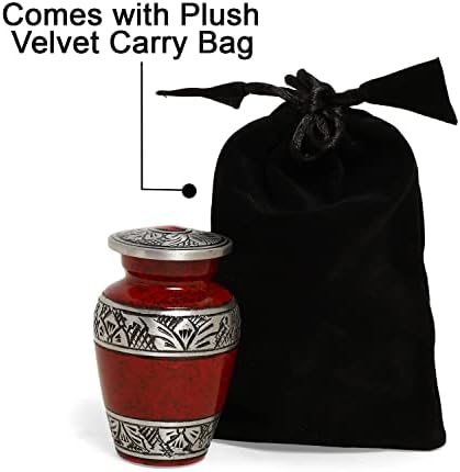 Small Urns for Human Ashes Set of 4 Red Vials with Velvet Bags and Gift Box