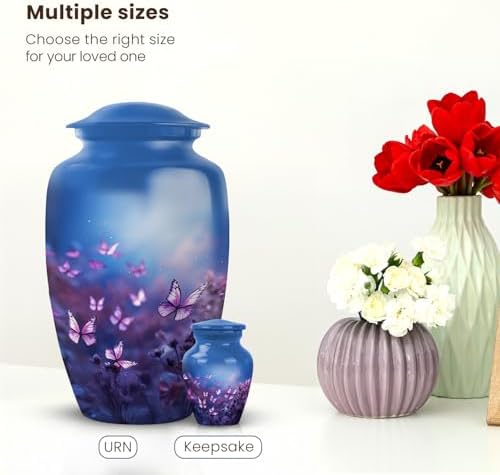YATSKIA Purple Butterfly Urn - Decorative Cremation Urn for Human Ashes