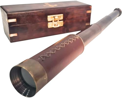 Antique Brass Nautical Telescope with Wooden Box