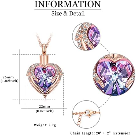 Shajwo Cremation Jewelry Angel Wing Heart Urn Necklace for Ashes