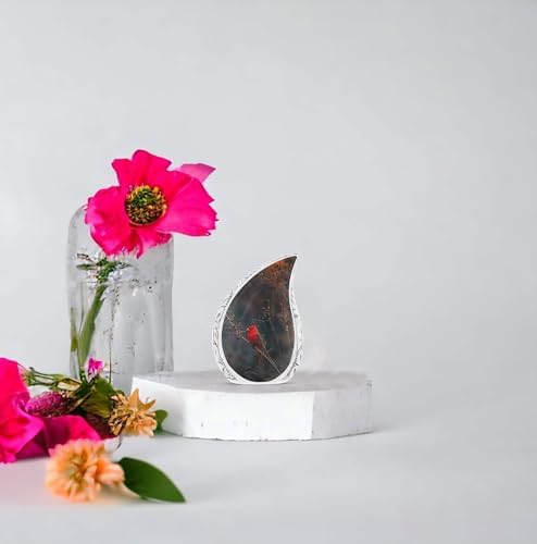 Red Cardinal Bird Dark Teardrop Cremation Urn 3 Inch