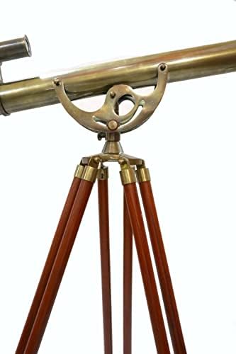 Maritime Antique Double Barrel Telescope with Brass Mount and Wooden Tripod
