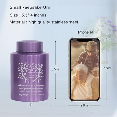 Purple 6 Inch Stainless Steel Urn for Ashes Keepsake