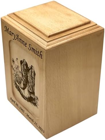 Personalized Cowboy Boots Wooden Urn for Ashes