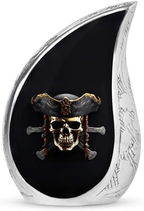 Pirate Skull Black Urn for Human Ashes 3 Inch