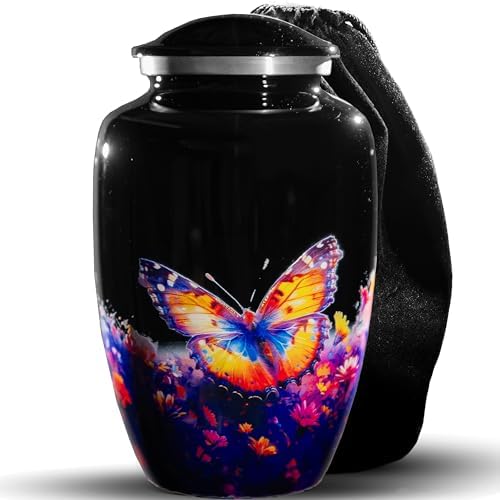 UrnWorks Black Butterfly Urn for Human Ashes - Large