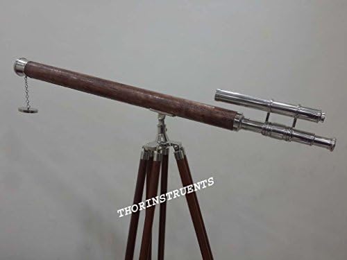 Nautical Vintage Brass Telescope Wooden Tripod Decor