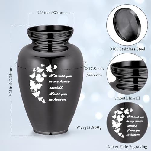 Imrsanl Cremation Urn for Human Ashes Black Stainless Steel Engraved Butterfly Memorial Keepsake
