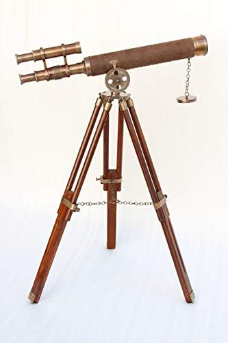 Vintage Nautical Double Barrel Telescope with Wooden Tripod