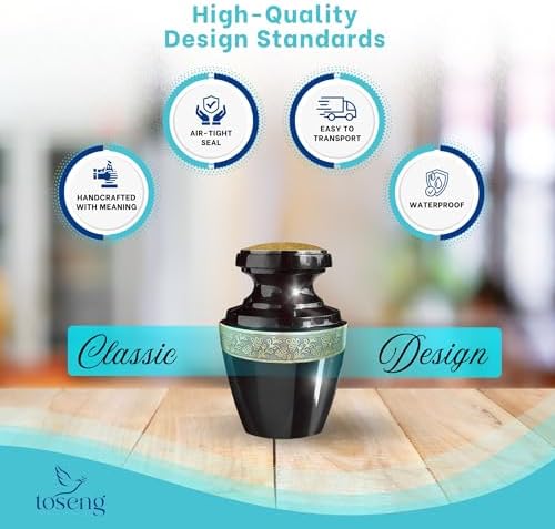 Handcrafted Decorative Urn for Ashes - Aluminium Enamel Cremation Urn with Velvet Bag