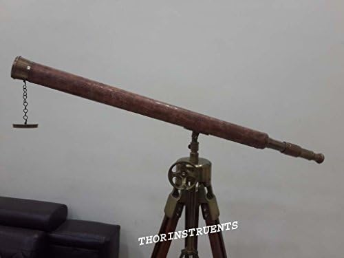 Vintage Antique Telescope with Leather Nautical Wheel Tripod Stand