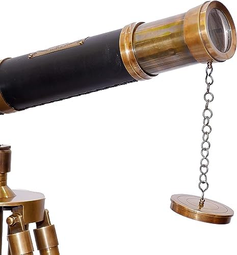 Vintage Marine Navy Solid Brass Telescope with Wooden Tripod Stand