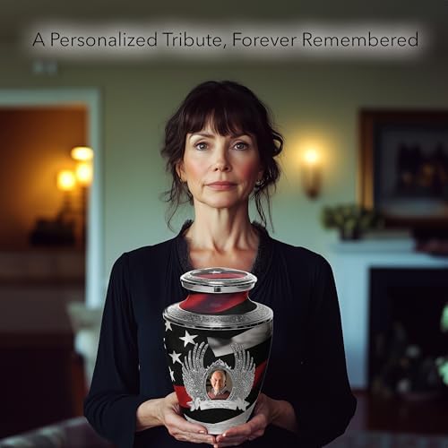 Red Line Flag Cremation Urn for Adult Male