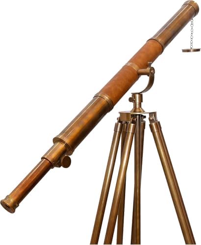 Designer Vintage Style Antique Brass Telescope Floor Standing Wooden Tripod