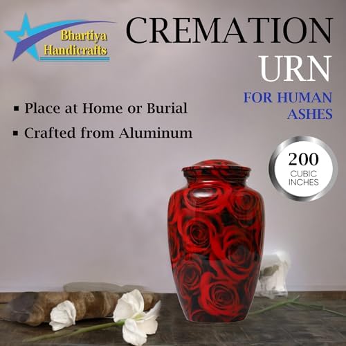 Bhartiya Handicrafts Red Rose Cremation Urn for Human Ashes