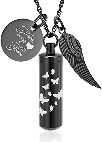 Cylinder Urn Ashes Necklace with Butterfly Design