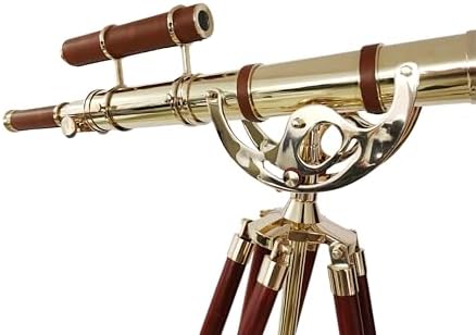 Vintage Brass Double Barrel Marine Telescope Floor Standing Wooden Tripod Collectible Home Office Decor