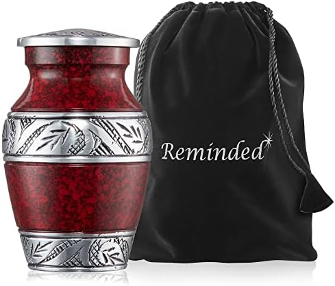 Reminded Miniature Cremation Urns Set of 4 Red and Silver with Velvet Case
