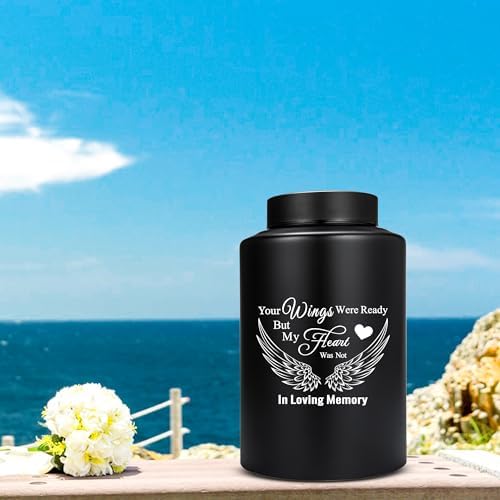 Large Urns for Human Ashes 220 lbs Black Angel Wings Decorative Urns