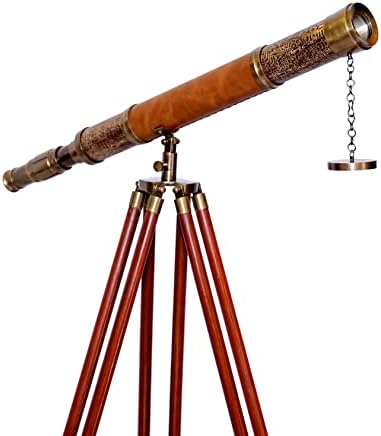 Single Barrel Brass Nautical Telescope with Wooden Tripod
