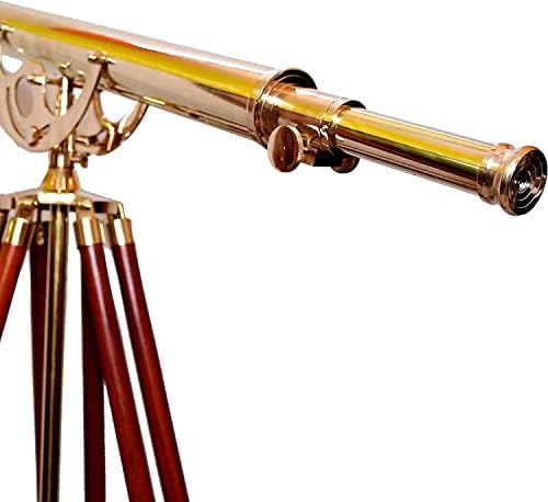 Nautical Shiny Brass Vintage Telescope with Wooden Tripod