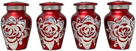 Set of 4 Crimson Cremation Urns with Rose Etching