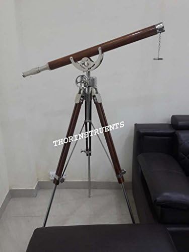 Antique Chrome Telescope with Brown Tripod Stand