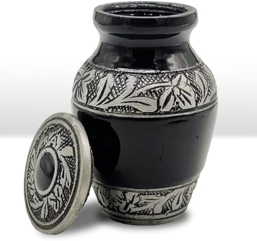 Small Cremation Urn in Green Black - Pet or Human Ashes Miniature Decorative Urn with Velvet Box