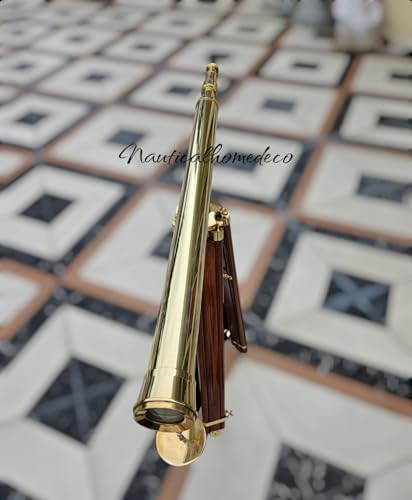 Nautical Home Decor Brass Telescope with Wooden Stand 1
