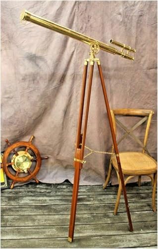 V19 Antique Brass Telescope with Wooden Tripod Stand
