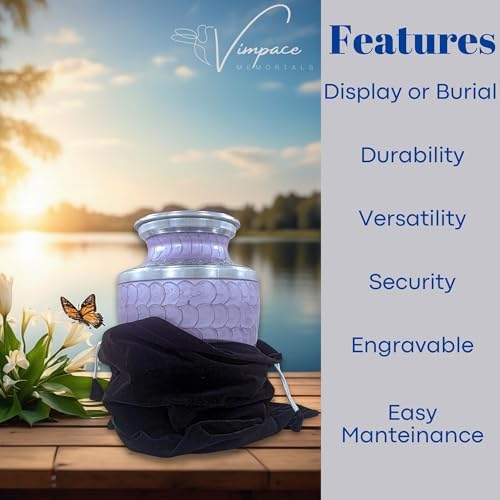 Funeral Urn for Adult Ashes Metal with Lavender Enamel Finish