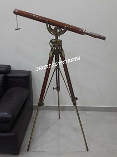 Antique Brass Telescope Wooden Tripod Home Decor