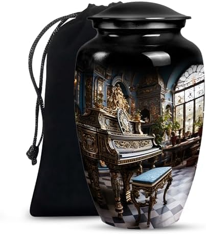 Piano Beautiful Look Cremation Urn 10 Inch Black Decorative Urn for Dad and Mom