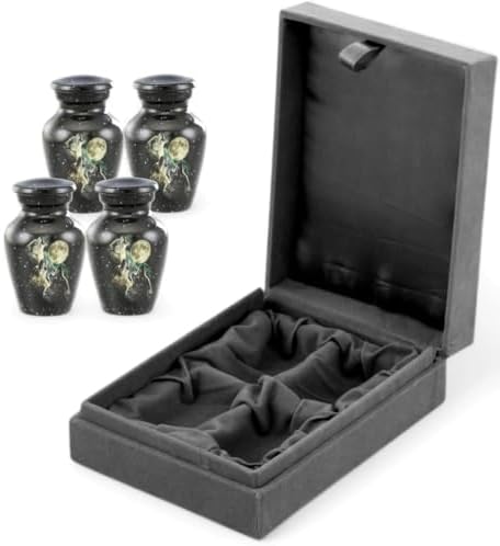 Forever Urns Mini Cremation Urn with 3 Wolves Theme Set of 4 3 cu in Multicolor Handcrafted