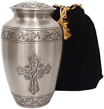 Elegant Pewter Cross Cremation Urn for Human Ashes