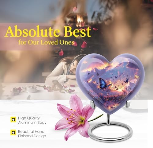 Twilight Butterflies Small Heart Urn for Human Ashes