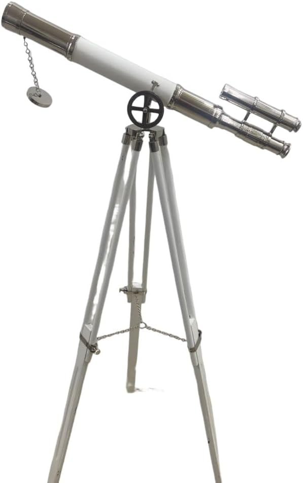 Vintage Style Double Barrel Telescope with White Painted Stand