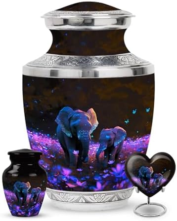 Elephant Cremation Urn Heart Design 10 Inch 3 Inch Includes Velvet Bag Box