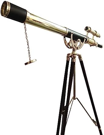 Nautical Brass Double Barrel Telescope Floor Standing Tripod Stand Decor