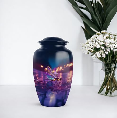 Dragonfly Memorial Urn for Adult Human Ashes Handcrafted Blue Purple Urn for Mom Dad 10 Inch