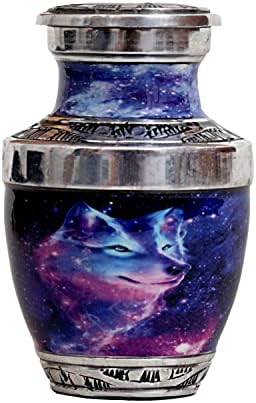 HLC Galaxy Wolf Mini Urn with Velvet Box Bag - Affordable Ashes Keepsake 35 cuin