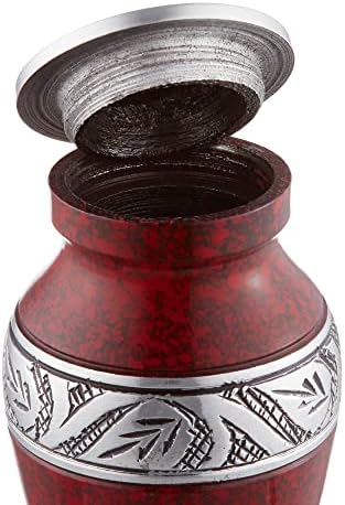 Reminded Miniature Cremation Urns Set of 4 Red and Silver with Velvet Case