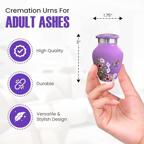 Purple Hummingbird Brass Urn for Human Ashes