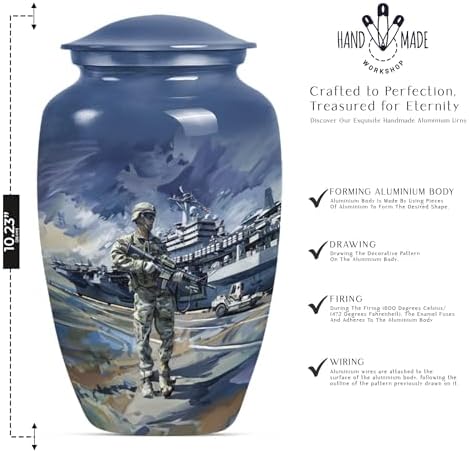 Military Urns Decorative Urns - 10 Inch Metal Urn for Ashes