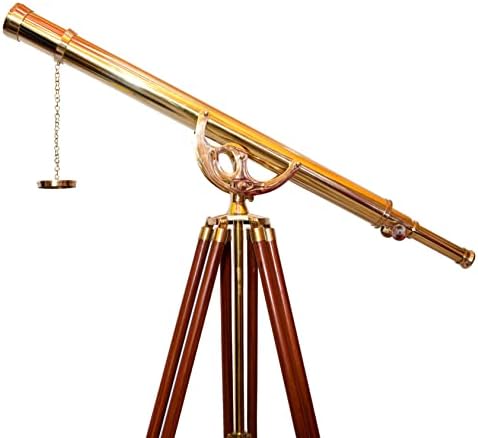 Shiny Brass Decorative Telescope with Wooden Tripod