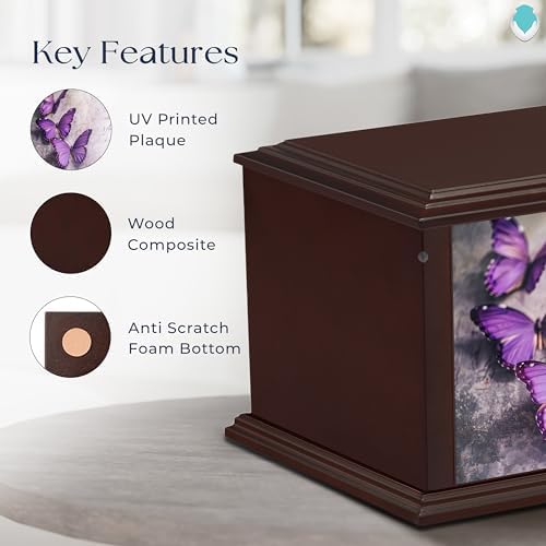 Purple Butterfly Wooden Urn for Ashes 250lbs