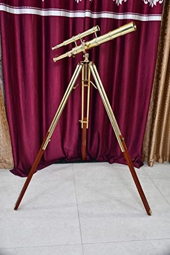 Vintage Shiny Brass Double Barrel Telescope with Stand