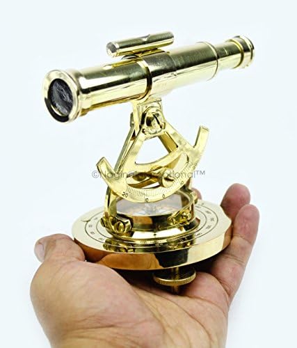 Maritime Polished Brass Telescope Compass with Level Meter Decorative Accent Yellow