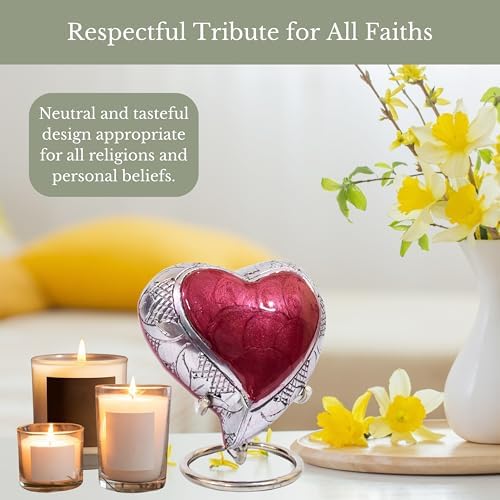 Red Heart Cremation Urn with Hand Engraved Detailing