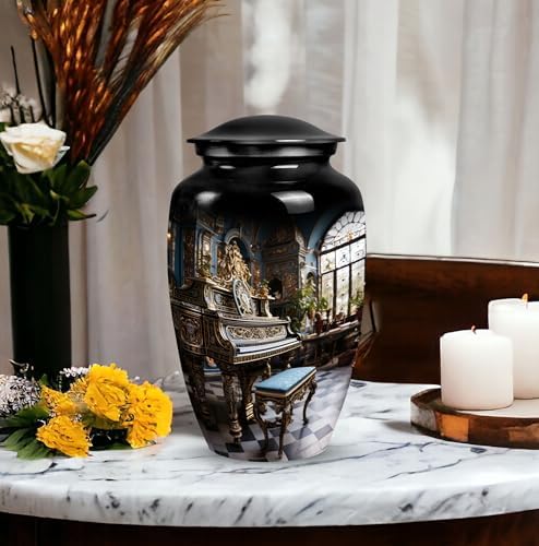 Piano Beautiful Look Cremation Urn 10 Inch Black Decorative Urn for Dad and Mom